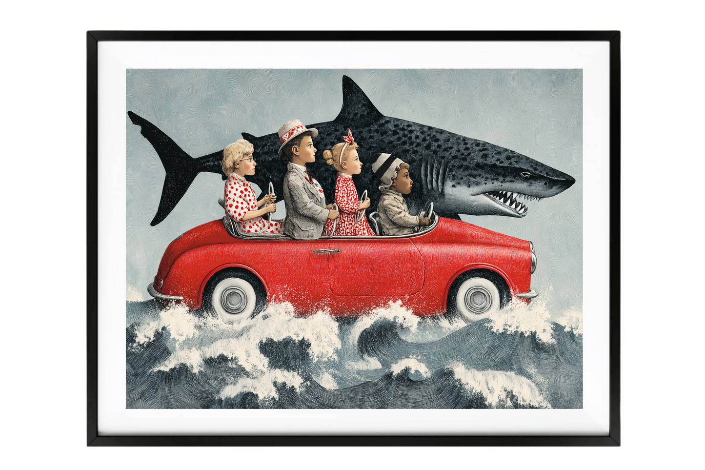 Sem Fine Art — SFA-0004 — Red Car & Shark Poster